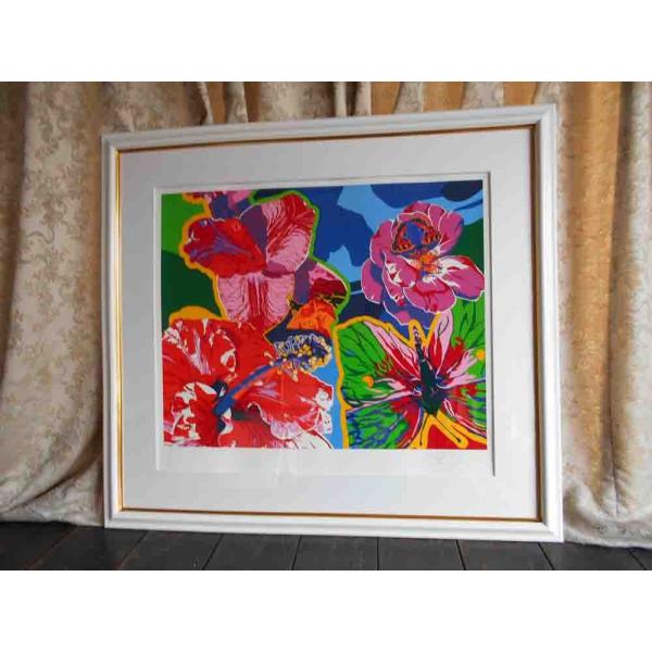 絵画 ヒロ、ヤマガタ／ハイビスカス 版画 シルクスクリーン 送料