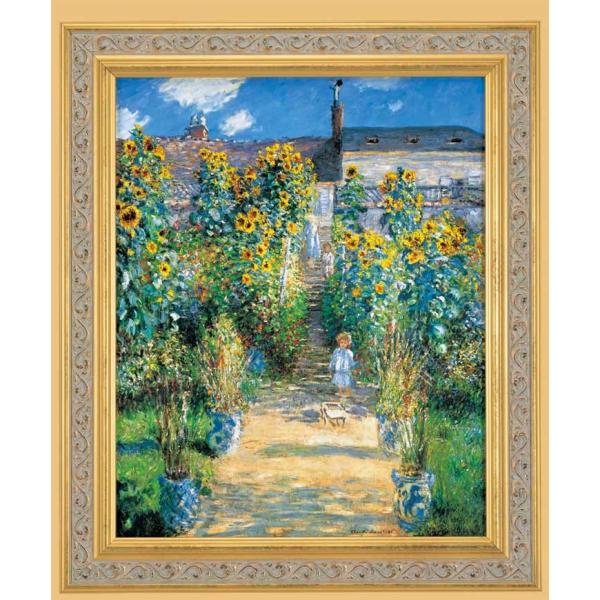 光遊ぶモネの庭　透明水彩画　ブラウンの額入り 光遊ぶモネの庭 透明水彩画 ブラウンの額入り （青山フラワー