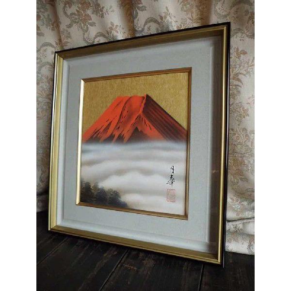 日本画手がき肉筆画. 渓水先生作品赤い花  56センチ×46戦地外す 新井月華 赤富士 日本画 肉筆 絵画 色紙 : 古都-京都 掛け軸専門