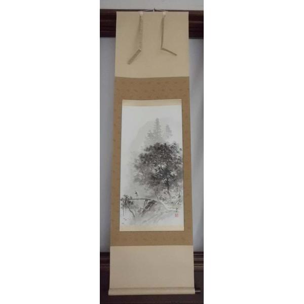 山水画 掛軸 祥泉 掛け軸‥山水画 萬翠（小野萬翠）？水墨画 山水画 掛け軸 掛軸 箱なし