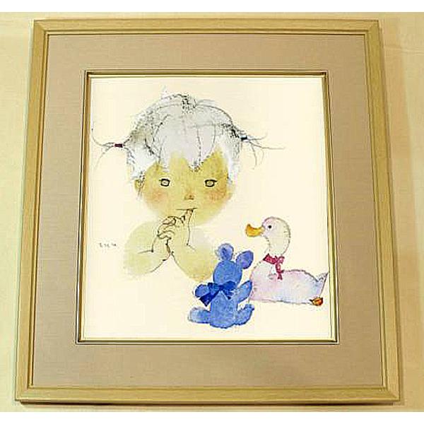 絵画 いわさきちひろ アヒルとクマと赤ちゃん 額 児童画 色紙 絵画 いわさきちひろ アヒルとクマと赤ちゃん 額 児童画 色紙