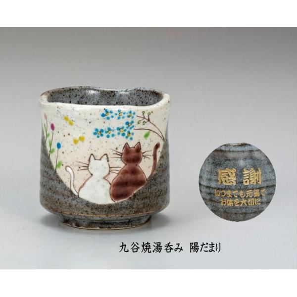 湯呑み　名入れ九谷焼 湯飲み 陽だまり猫 木箱入り   ギフト 還暦祝い 退職記念品 卒団記念品 先生への記念品 退職祝い 誕生日祝い 古希のお祝い
