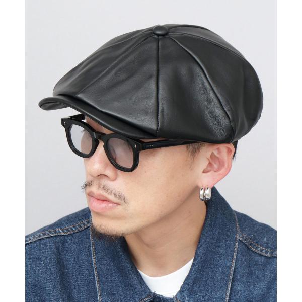 【美品】LAULHERE ラムレザー　本革　キャスケット　ハンチング　黒　L ReqHatter（レックハッター） キャスケット ハンチング 本革