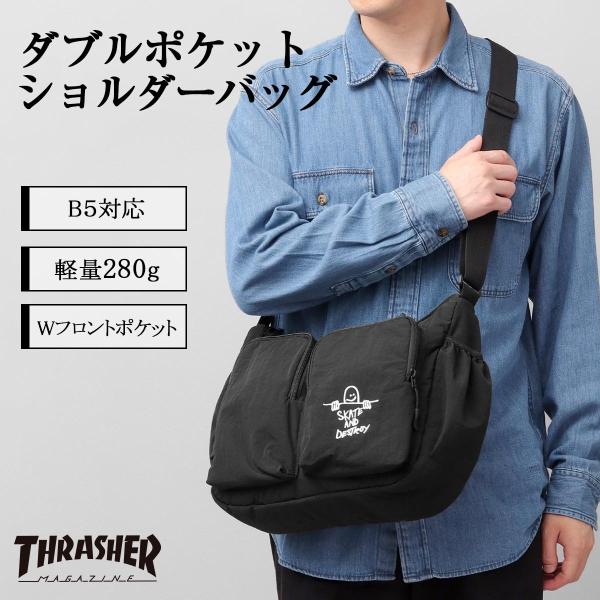 【2026年販売開始】THRASHER スラッシャー ショルダーバッグ メンズ レディース B5 軽量 ナイロン 多ポケット 通勤 通学 斜め掛け