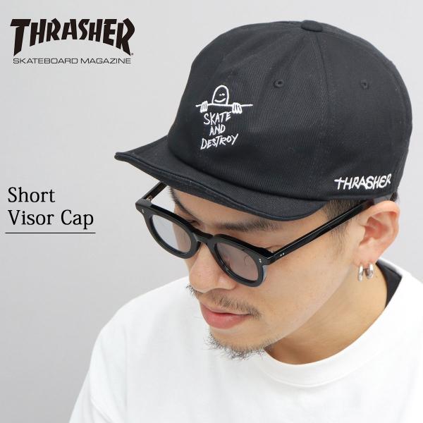 THRASHER スラッシャー MarkGonzales マークゴンザレス コラボ ショートバイザー キャップ 帽子 ボールキャップ 刺繍 スケーター  父の日