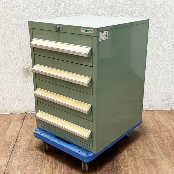 現状品】TRUSCO/トラスコ 4段 ミニキャビネット LVR-542 GN ※鍵欠品 