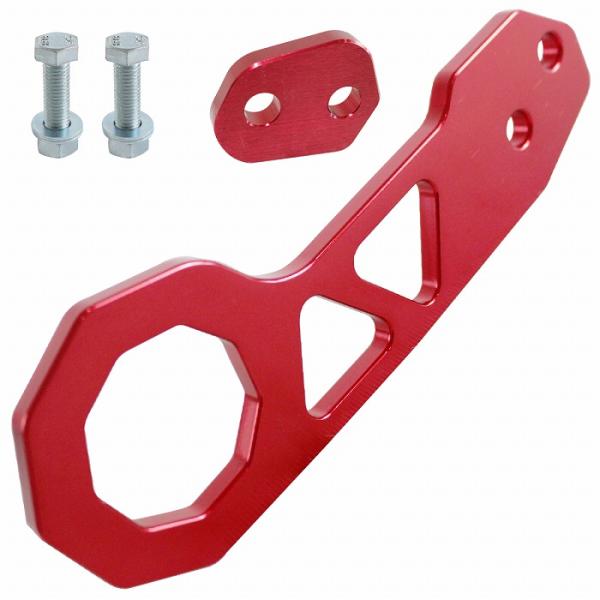 『リア用』汎用 牽引フック 赤/レッド アルミ製 レーシング トーフック ドリフト サーキット フック 厚み10mm 頑丈!