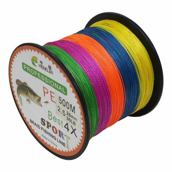 低伸度/高強度 500m PEライン 2.5号/30lb 5色 マルチカラー MIX 投げ
