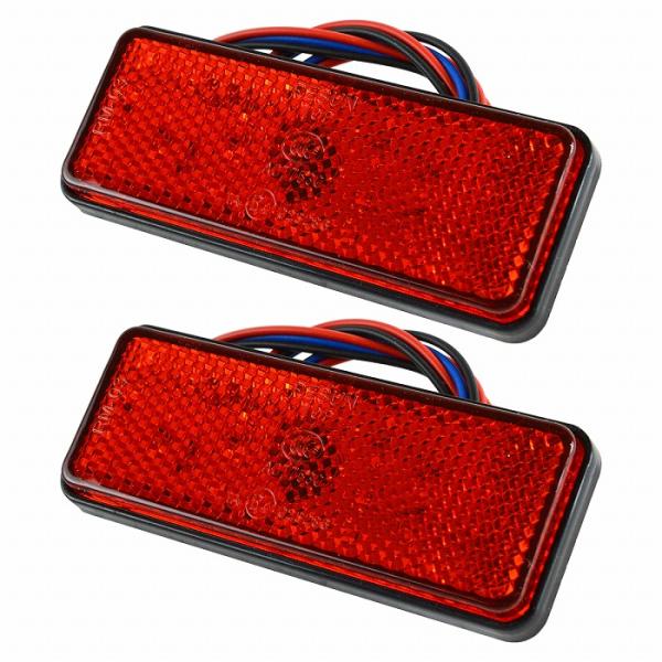 送料220円】汎用 光る LEDリフレクター 反射板 角型 12V レッド 赤 1