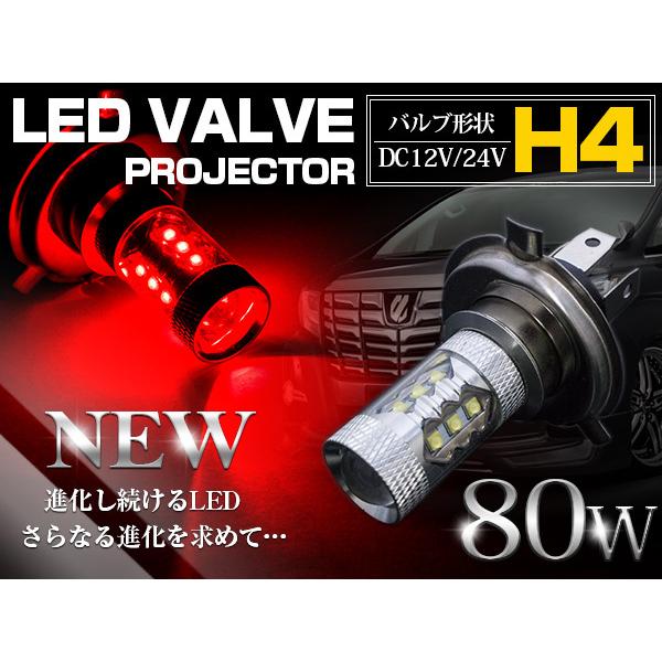 1球】 CREE製XB-D LED H4 Hi/Lo 80W 12V/24V レッド 赤 1球】 CREE製XB-D LED H4 Hi/Lo 80W 12V/24V レッド 赤