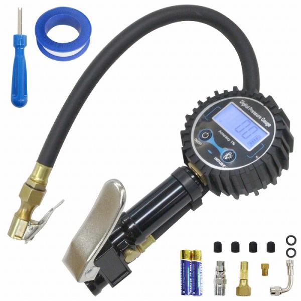 【送料480円】デジタル エアゲージ 充填 空気圧測定 液晶 車 バイク 自転車 エア抜き 入れ 調整 タイヤ 点検 サーキット 林道 オフロード