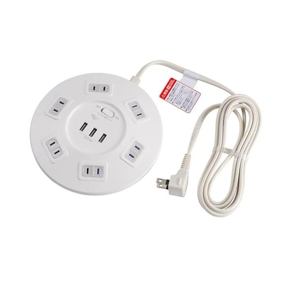 他サイト： エルパ (ELPA) 耐雷丸形USBタップ 電源タップ 延長コード 100V 2m 6個口 USBポート3個口 WLS-LS602RUSB(W)の商品画像