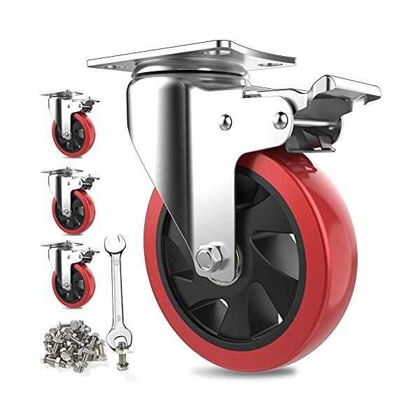 125mm レッド赤/-/-・NumberOfItems:4Style:125mm レッド・高耐久性ベアリング - スチール構造ボディは非常に摩耗しにくく、汚れに強く、単個耐荷重：200kg 4個入りパックで800kgの耐荷重があり、高耐久...