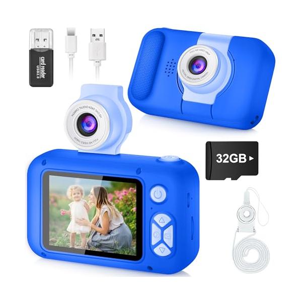 他サイト： ARNSSIENキッズカメラ、子供用カメラ、2.4in IPS子供カメラ、180°フリップレン学生カメラ、再生ゲーム付き子供自撮りカメラ、4 5の商品画像