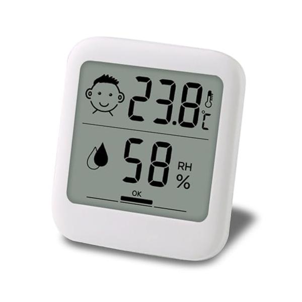 他サイト： HATUSOKU デジタル温湿度計 快適度顔表示付 温度計 湿度計 スタンド マグネット 吊り下げ 手のひらサイズ (シンプル・時計無し) ホワの商品画像