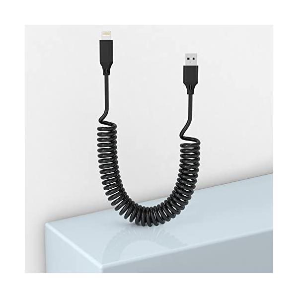 他サイト： ライトニングケーブル カールコード、MFi認証 &amp; CarPlay対応 iPhone充電ケーブル 2.4A充電と高速データ転送ケーブル、iphoの商品画像