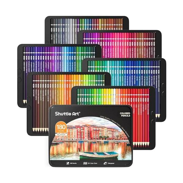 Shuttle Art 色鉛筆 180色 油性色鉛筆 カラーペンセット 大人の塗り絵