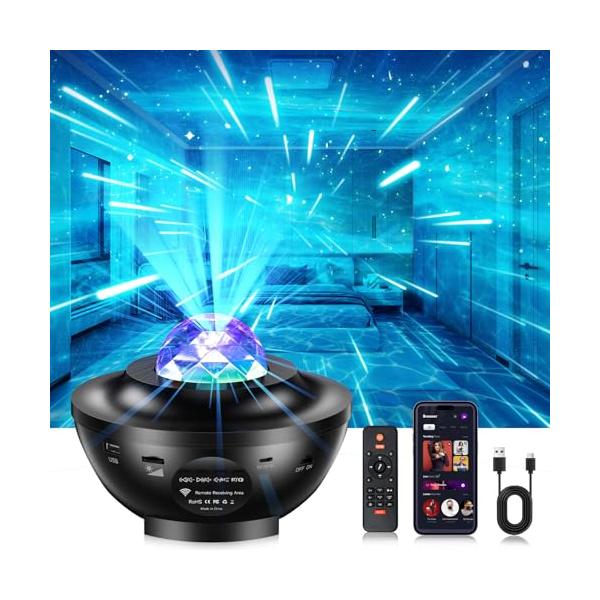 モダンブラック/-/VAVIICLO-BT 5.1-02・??3in1多機能プラネタリウムこのスタープロジェクターは、ナイトライト、音楽プレーヤー、雰囲気ライト、癒しグッズとして使用することができます。美しいオーロラが色を変えながら映し出さ...