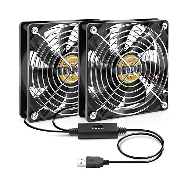 他サイト： Mauknci USBファン 12cm 2台1組 2連USBファン 静音 5V 3段階風量調整 PS4など用 冷却ファン ブラックの商品画像