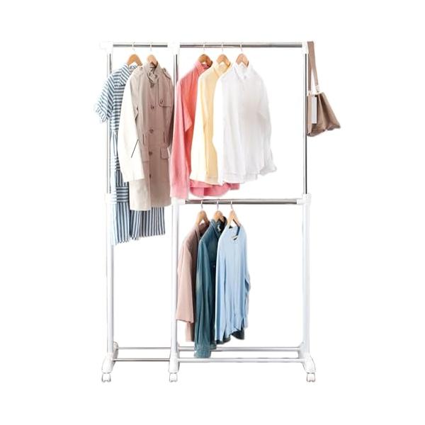 他サイト： ドウシシャ ハンガーラック トリプルパイプハンガー 白 幅90~130×奥行46.5×高さ110~190cm 幅も高さもスペースに合わせて自由にの商品画像