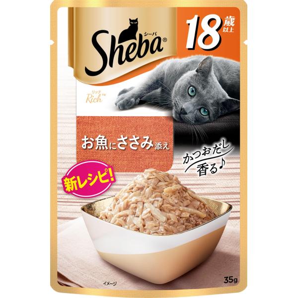 他サイト： シーバ (Sheba) キャットフード リッチ 18歳以上 お魚にささみ添え 高齢猫用 35g×12個 (まとめ買い)の商品画像