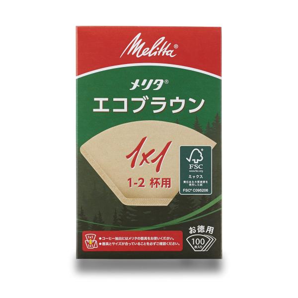 他サイト： メリタ(Melitta) フィルターペーパー 1~2杯用 エコブラウン FSCミックス 1x1 ナチュラルブラウン 100枚入 PE-11GBNの商品画像
