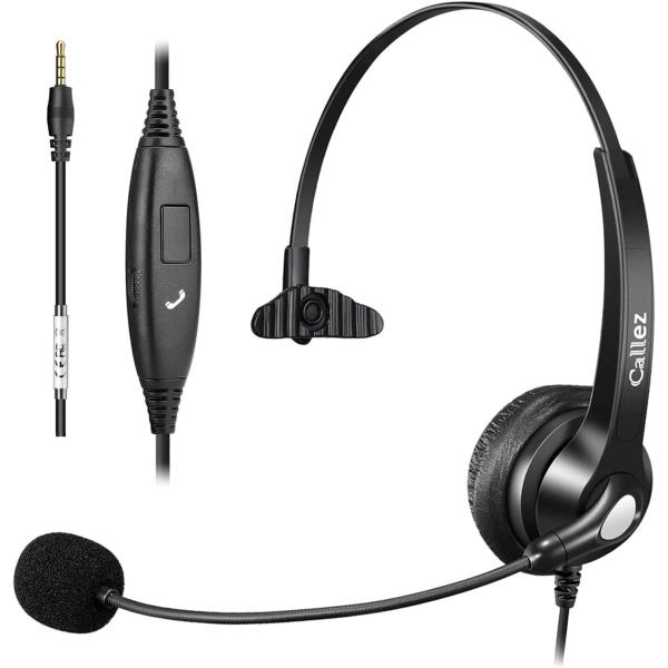他サイト： Callez ヘッドセットPC用 3.5mm接続 有線 片耳 ノイズキャンセリングマイク付き携帯電話用ヘッドホン マイク左右兼用 着信応答/終話の商品画像