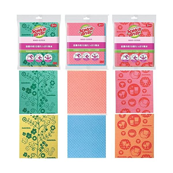 a.セルロースクロス6枚入複数パック2・ピンク（無地）、ブルー（無地）、ミント（柄）、イエロー（柄）、ピンク（柄）、オレンジ（柄） 6枚 CCL-6P A・・Style:a.セルロースクロス6枚入複数パック2・製品サイズ:幅18×高さ20×...