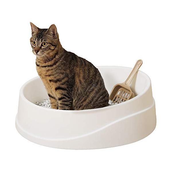 他サイト： アイリスオーヤマ 猫 トイレ 猫トイレ本体 ネコトイレ 倒れにくい オープンタイプ OCLP-390 (抗菌 オープン スコップ付き) ホワイトの商品画像