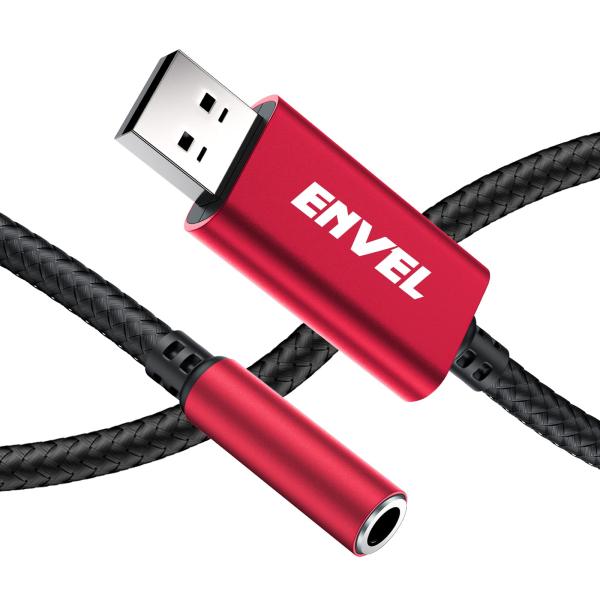 ENVEL ヘッドセットアダプター 3.5mm メス型〜USBオス型 チップ内蔵 外