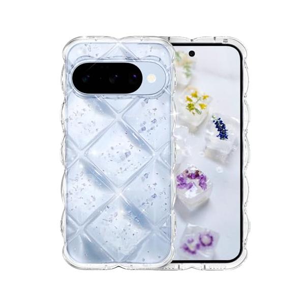 GUAGUA Google Pixel 10 ケース クリア ウェーブ きらきら 菱形バック ピクセル 10//10 Pro うねうね ケース