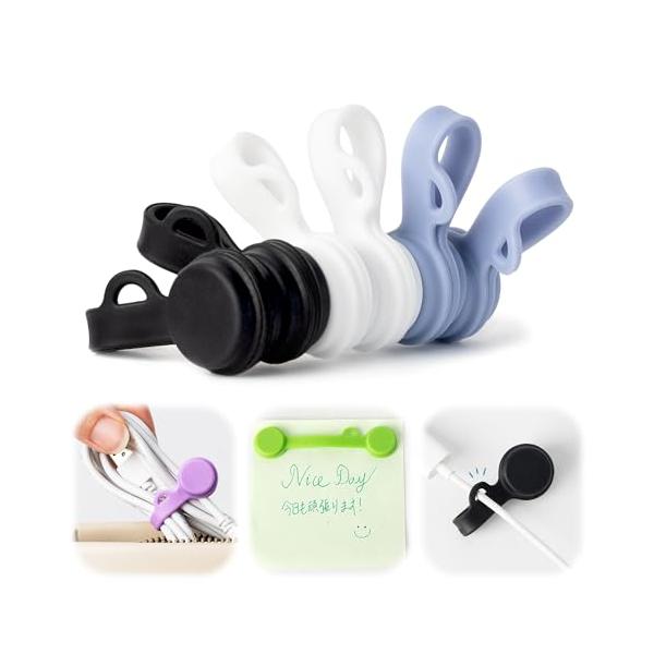 黒+白+灰青・Sサイズ/6個入り/-・Color:黒+白+灰青・SサイズSize:6個入り・パッケージ個数:1・磁力アップ・配線収納大正解ケーブルクリップは、両端に強力な磁石が内蔵されており、引っ付けるだけで、散らかったケーブルをすっきりま...