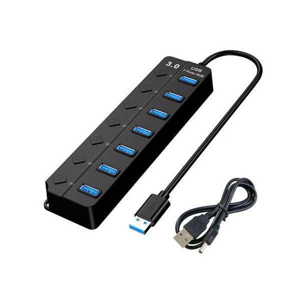 ブラック/USBハブ3.0 Hub 7ポート（黒）/USBハブ3.0 Hub 7ポート（黒）・パッケージ個数:1・USB 3.0ハブ7ポート拡張パソコンのUSBポートをUSB 3.0*1とUSB 2.0*6データ転送ポートに拡張し、USBス...