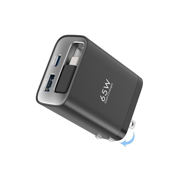 ブラック/65W/XF-WC005・Size:65WColor:ブラック・革新設計 3-in-1 65W 伸縮巻き取り充電器・業界トップ耐久性と安全性TOPADREは大電力ACアダプター専門メーカーです。新開発65W USB-C 充電器は、...