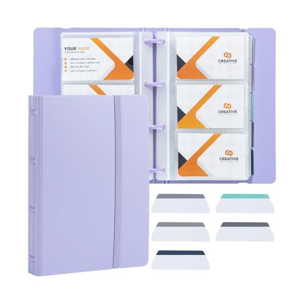 他サイト： deli 大容量 名刺ホルダー 180枚収容 ビジネス名刺整理 ファイル 会議・商談用 30ポケット 5色インデックス付き (パープル/紫色)の商品画像