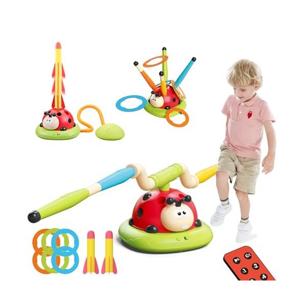 3 in 1 ミュージカル テントウムシ おもちゃお子様は、てんとう虫のおもちゃを使って 3 つの異なるスポーツ ゲームを楽しむことができます。ゲーム 1: 回転ポールホッピングゲーム。ゲーム 2: 子供用玩具用ロケットランチャー。ゲーム ...