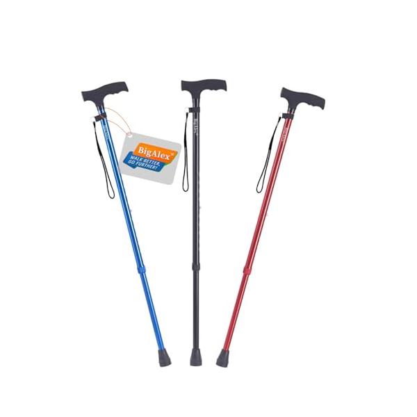 他サイト： ビグアレクス（BigAlex）ステッキ 杖 伸縮ステッキ 伸縮杖 軽量 アルミ 長さ調整 歩行支援 夜間散歩（レッド） 1個 (x 1)の商品画像