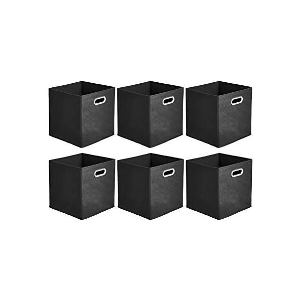 ベーシック 収納ボックス 折り畳み式 布製 取っ手付き ブラック 6個