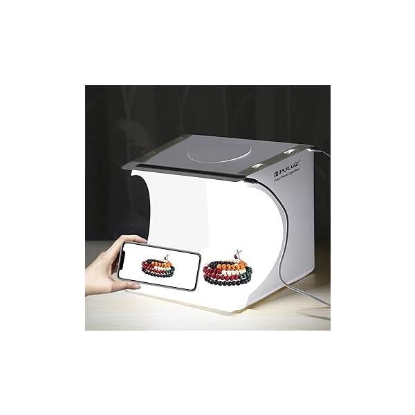PULUZ 撮影ボックス 写真スタジオ「ミニ的に小物専用」20cm簡易 LEDライト2本付き 6色背景布 卓上撮影ブース 持ち運び便利 折りたた