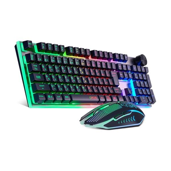 ワイヤレスゲーミングLEDキーボードマウスセット 109キーノッブ