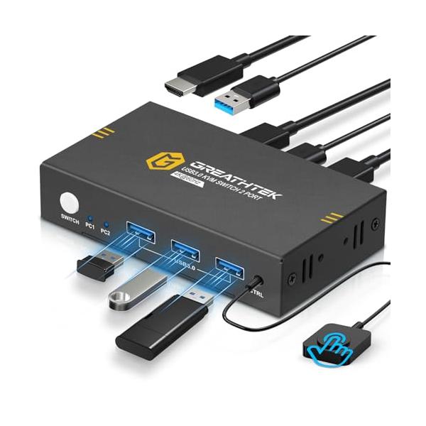 2入力1出力・Style:2入力1出力・パッケージ個数:1・HDMI KVMスイッチ 2台このKVM スイッチは、1組のキーボードとマウスで2台のHDMI対応PCを簡単に制御し、1台のモニタ一を共有することができます。HDMI 2.0標準と...