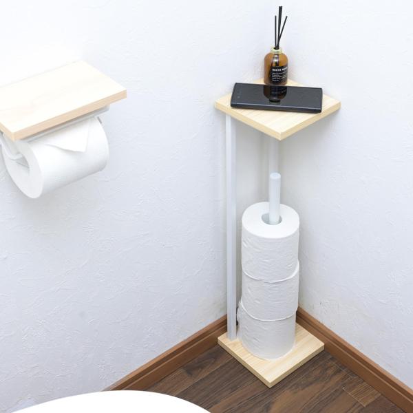 山善] ラック トイレットペーパー スタンド トイレ 収納 スリム 棚付き