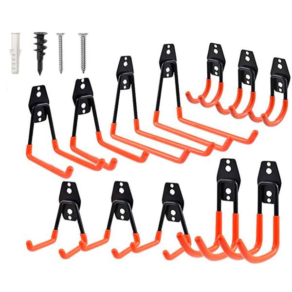 他サイト： ガレージフック、12パックガレージ収納フックとハンガー、頑丈な壁掛けガレージオーガナイザー、はしご、自転車、ホースなどの道具収納 (オレンジ)の商品画像