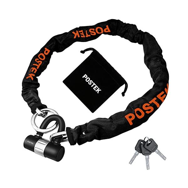POSTEK バイク ロック チェーンロック 鍵 チェーン パッドロック 長さ1200mm スクエアチェーン 重量感 頑丈 極太チェーンロック