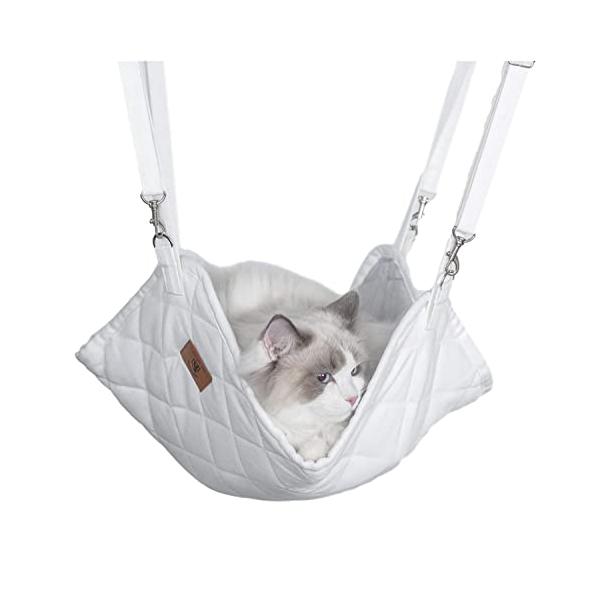 他サイト： PEOPLE&amp;PETS 猫ハンモック吊り下げベッド ケージ リバーシブル 長さ調節可 冬夏両用 50ｘ45cm 10 kgまで キルト仕様 ホワの商品画像