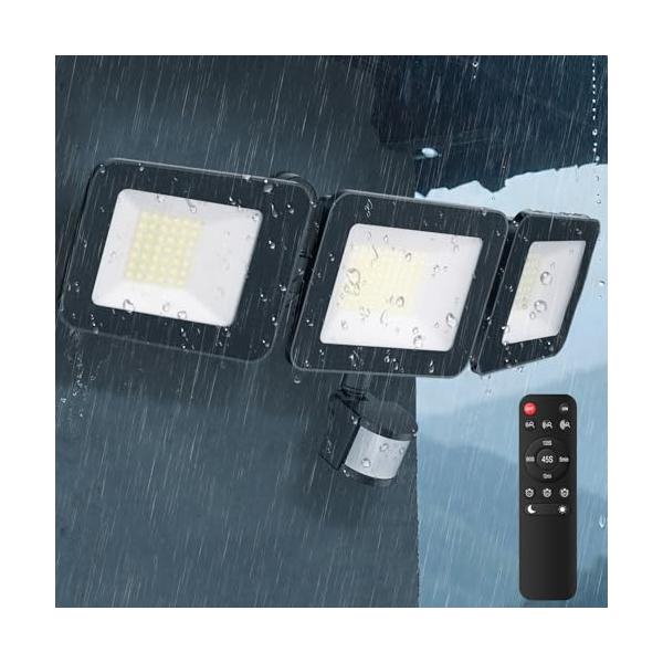 CLY センサーライト 屋外 LED投光器 100W 昼白色 6500K 超爆光 3灯式 10000LM IP66防水 コンセント式 人感 LE