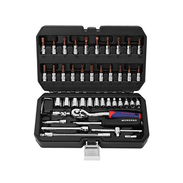 他サイト： WORKPRO ソケットレンチセット ラチェットレンチ オフセットタイプ 差込角6.35mm（1/4インチ) 46点組 自動車修理 車メンテナンの商品画像