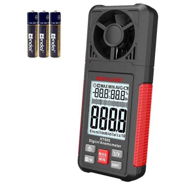 ・ブラック 142mm HT-605・風速計&amp;温度計一体型：このハンドヘルド風量計は、風速範囲0.70 ~ 30.00m/s（+/- 5％）、風温範囲-20-60℃（+/- 1℃）、解像度0.01m/s、0.2℃を測定します。風速計...