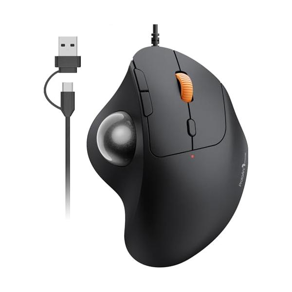 ProtoArc トラックボールマウス 有線 USB-C/USB-A両対応 4段階DPI調節