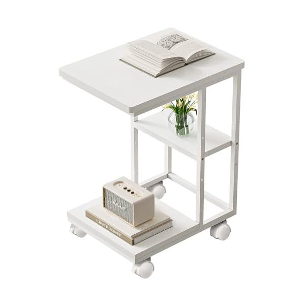 ベッドサイドテーブル白い/-/-・Color:白い・コ字型テーブルサイドテーブル キャスター付きはコ字型、ソファやベッドの下のスペースに入れ、隙間に差し込んでも使えます。ソファのサイドテーブルやリビングのサイドテーブルとしても使えます。・調...